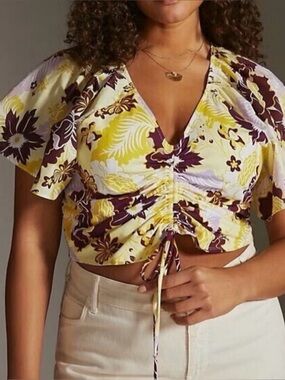 Anthropologie Maeve Yellow & Plum Floral Crop Top — Size 2X